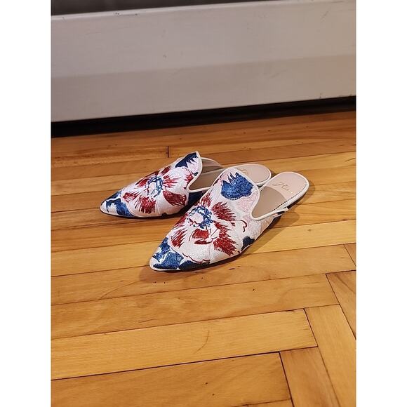 J.Crew Pointed-Toe Mule Slides Floral Navy Blue Pink Red Size 6.5 - Picture 1 of 5